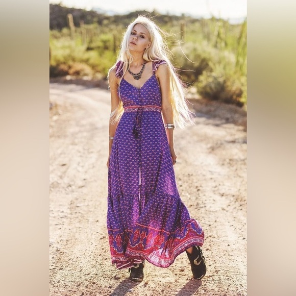 Spell and the gypsy / sunset road frill maxi dress gown purple royale XS rare - Picture 3 of 9